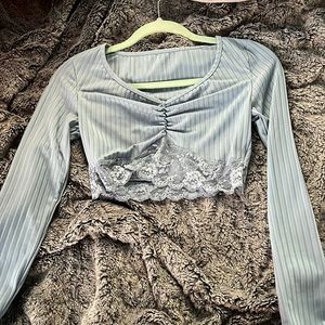 blue bottom lace satin long sleeve